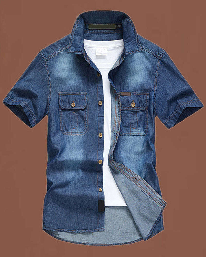 Arkon denim overhemd voor heren met korte mouwen