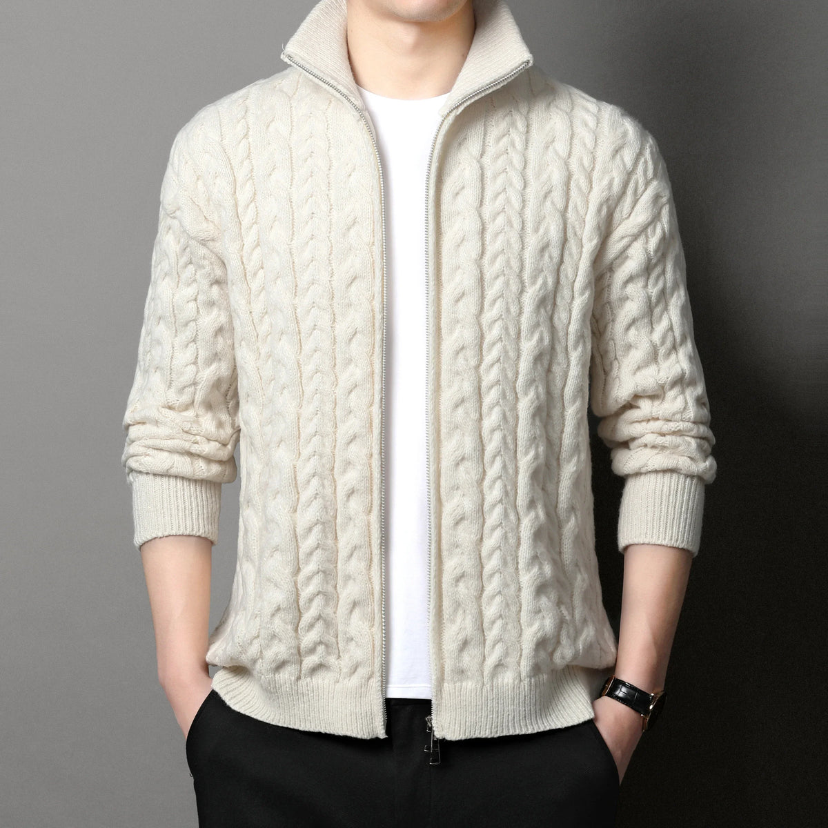 Arkon Men's Cable Knit Zip Cardigan