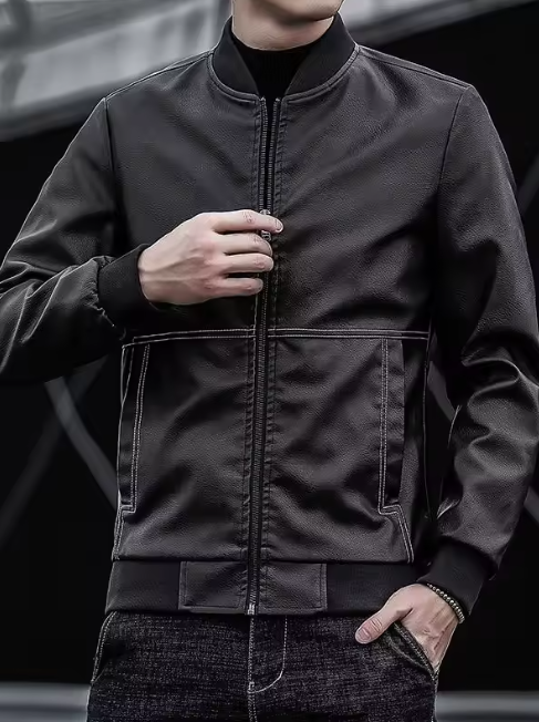 Chaqueta de cuero para hombre Arkon con cuello beisbolero