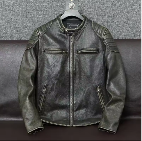 Arkon Retro-Lederjacke aus echtem, verblasstem Rindsleder