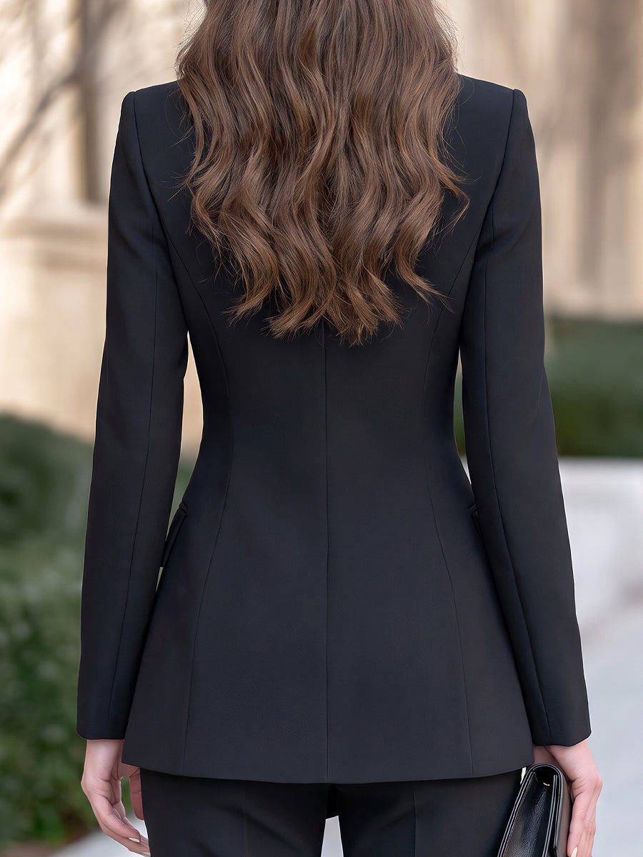 Blazer Zafren nero con revers asimmetrici e cinturino in vita