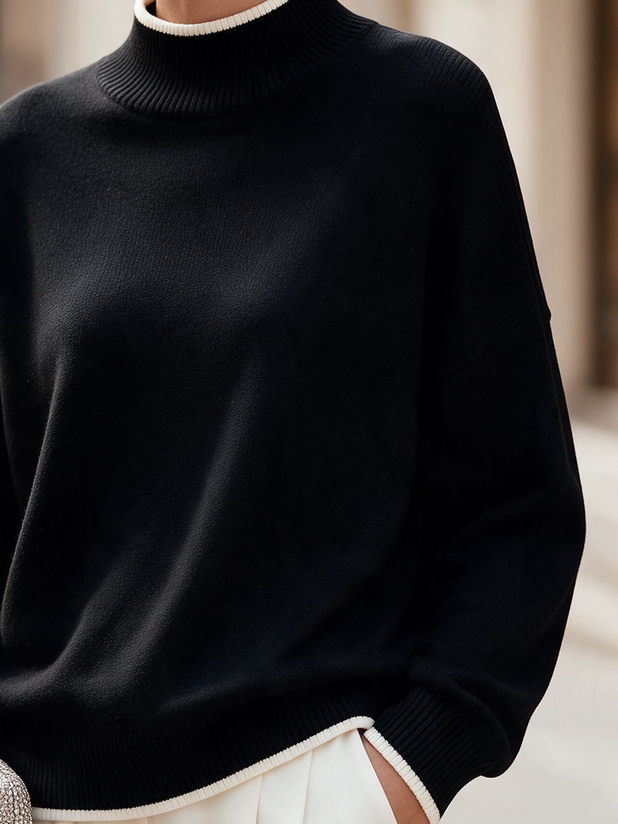 Maglione nero Zafren a collo alto con contrasto