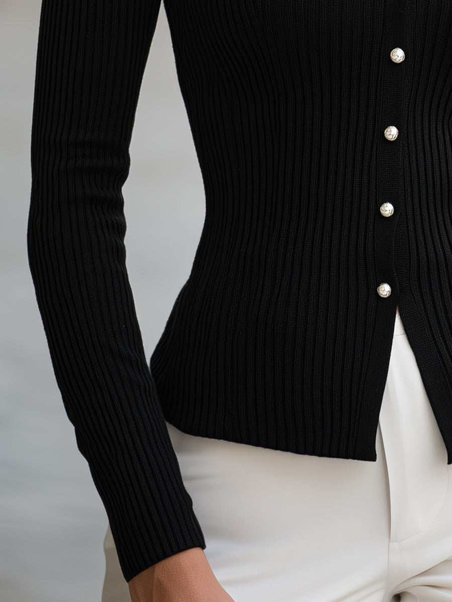 Maglione polo Zafren nero con bottoni di perla