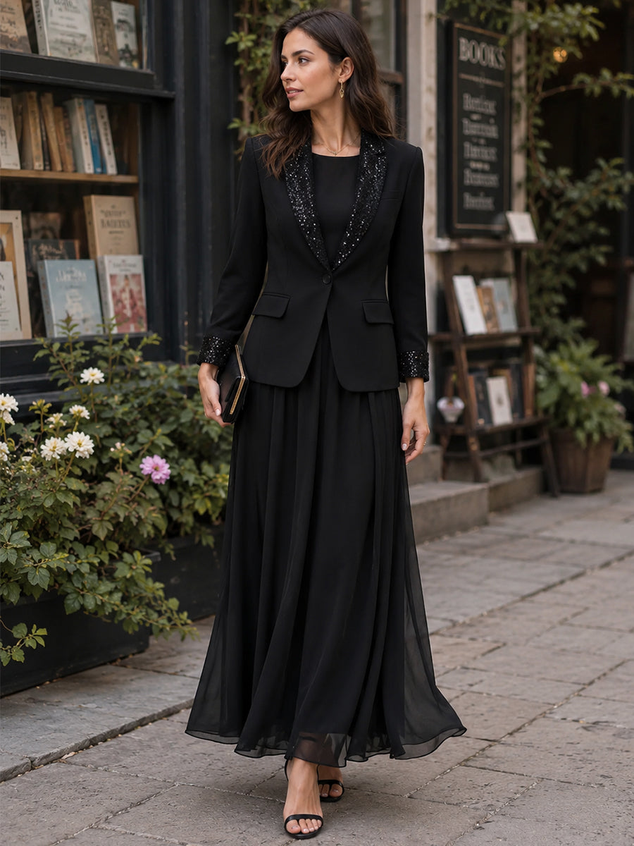 Blazer Zafren nero con paillettes e revers