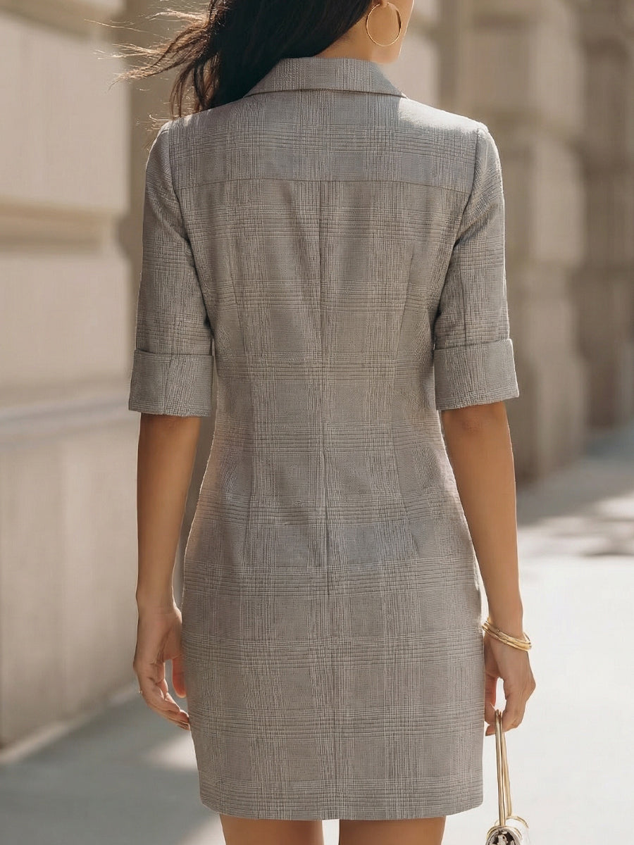 Robe-chemise Zafren grise à carreaux et à col