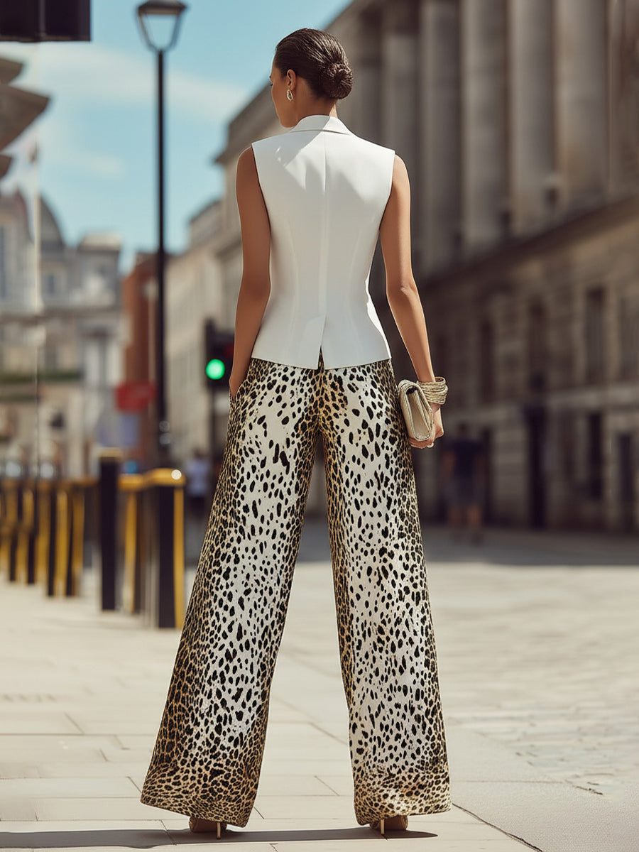 Tailleur pantalone Zafren con gilet leopardato