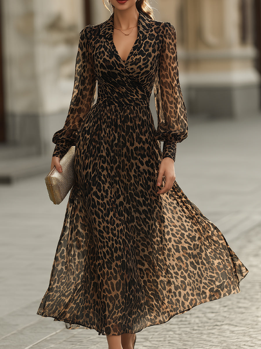 Robe portefeuille mi-longue à imprimé léopard Zafren