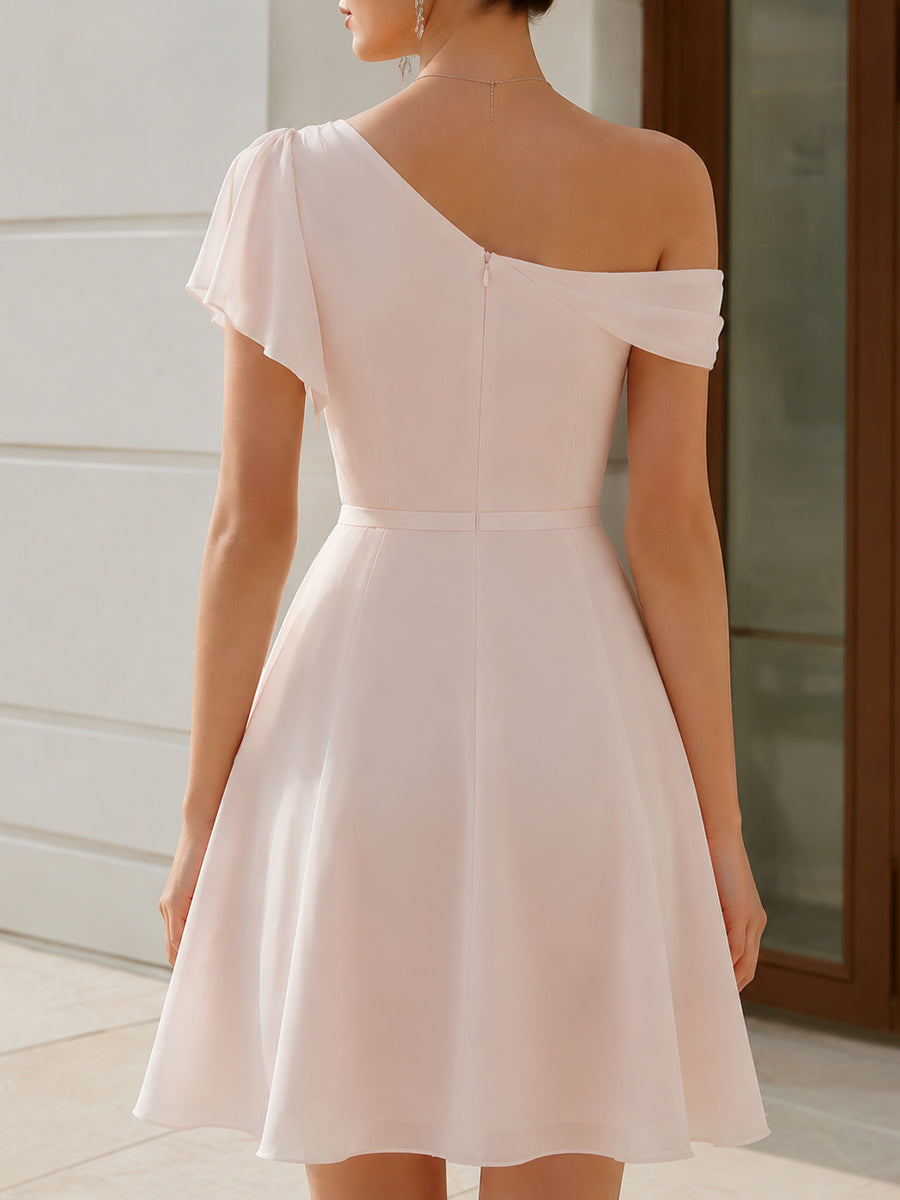Robe Zafren rose en mousseline à une épaule et drapé