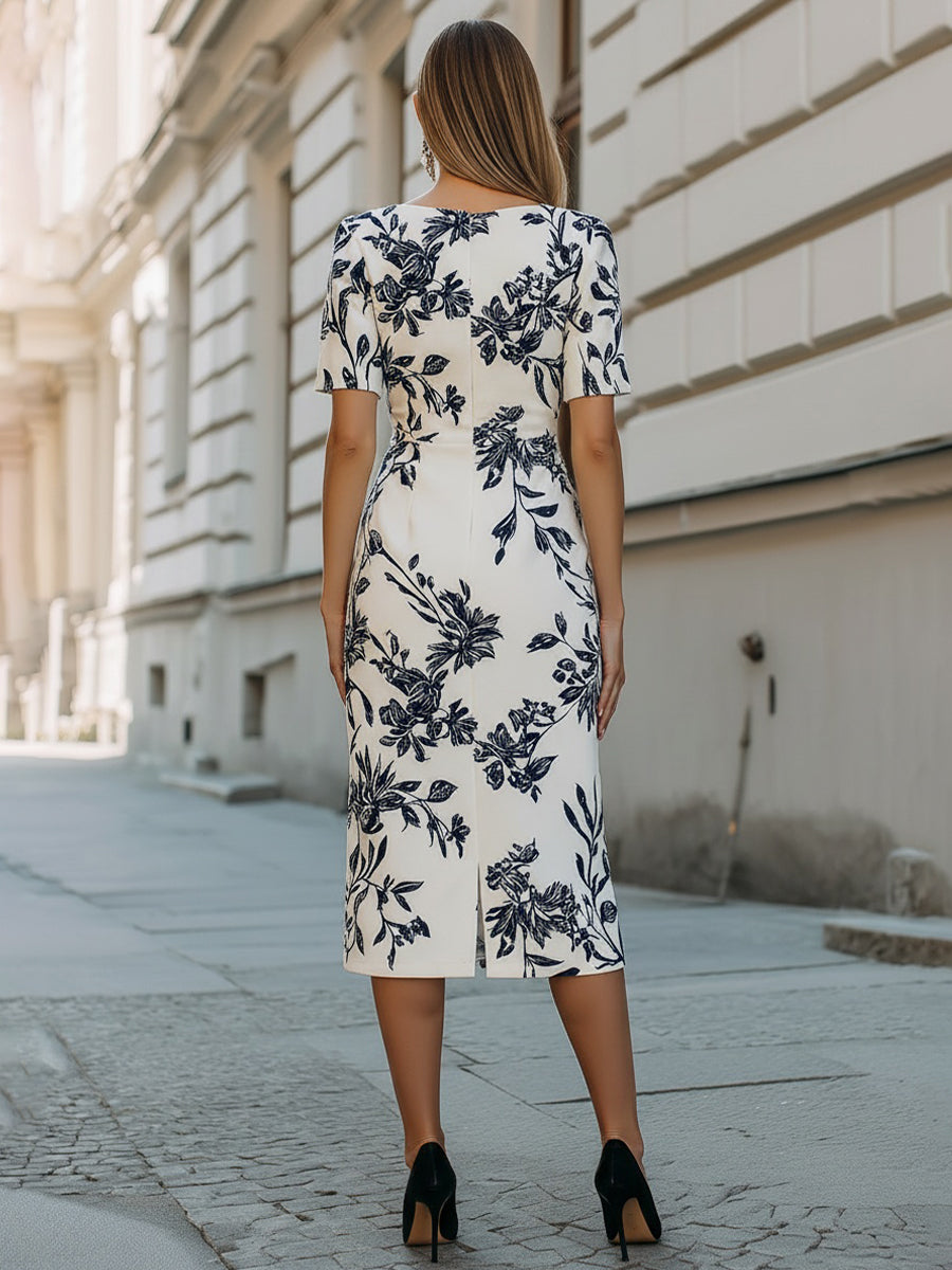 Zafren White Botanical Print Midi Dress