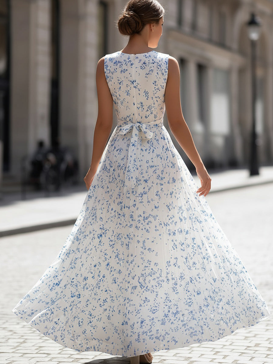 Zafren White Ditsy Floral Maxi Dress