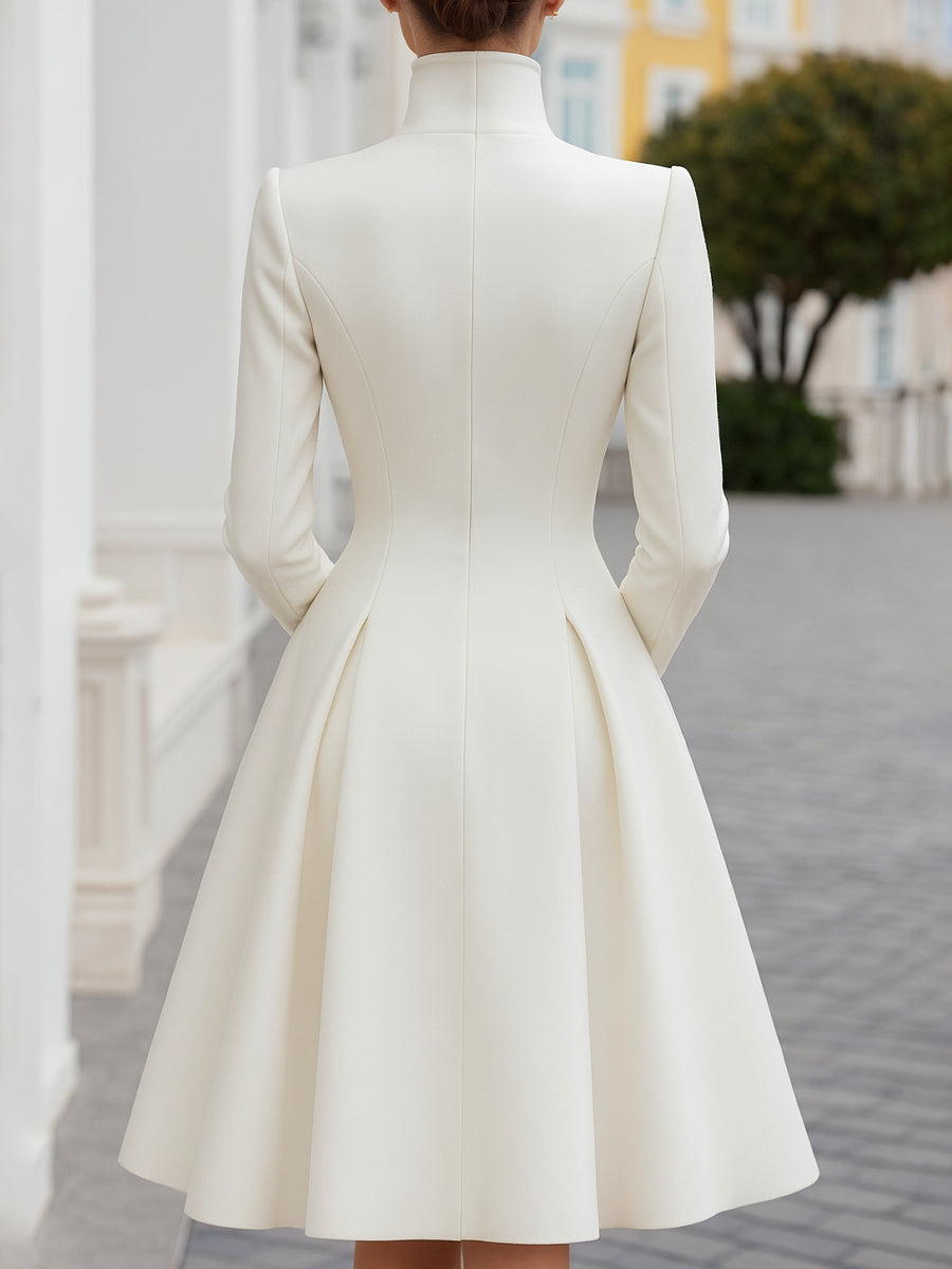 Zafren White Double-Breasted Coat Dress