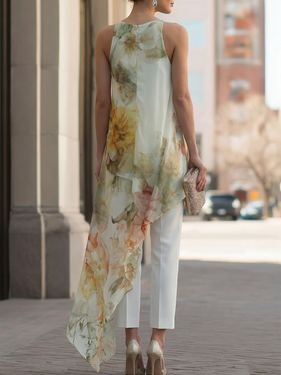 Completo Zafren bianco con pantaloni e copertura floreale