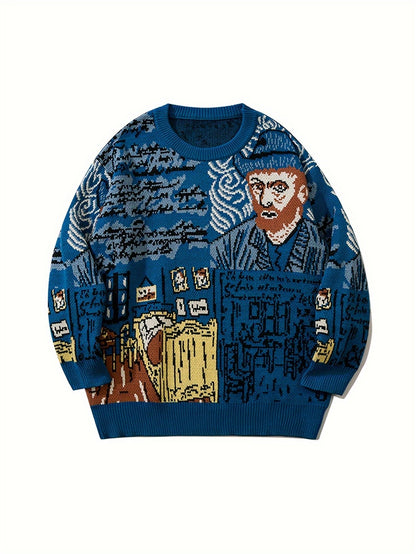 Arkon jacquardstickad pullover med porträttmotiv och rund halsringning