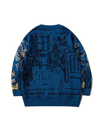 Arkon jacquardstickad pullover med porträttmotiv och rund halsringning