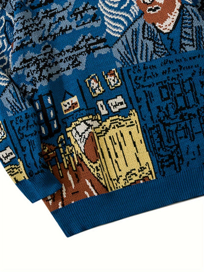 Arkon jacquardstickad pullover med porträttmotiv och rund halsringning