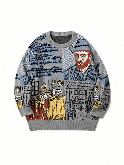 Arkon jacquardstickad pullover med porträttmotiv och rund halsringning