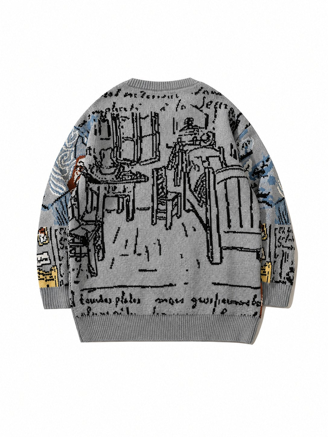 Arkon jacquardstickad pullover med porträttmotiv och rund halsringning