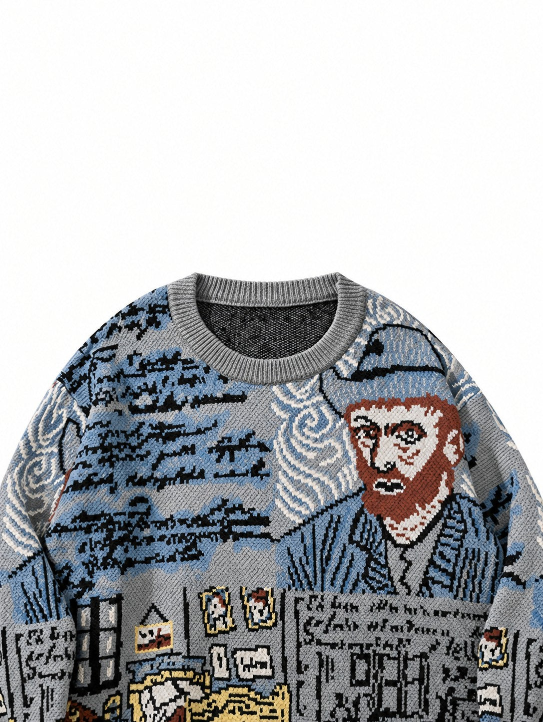 Arkon jacquardstickad pullover med porträttmotiv och rund halsringning
