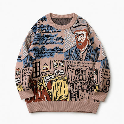 Arkon jacquardstickad pullover med porträttmotiv och rund halsringning