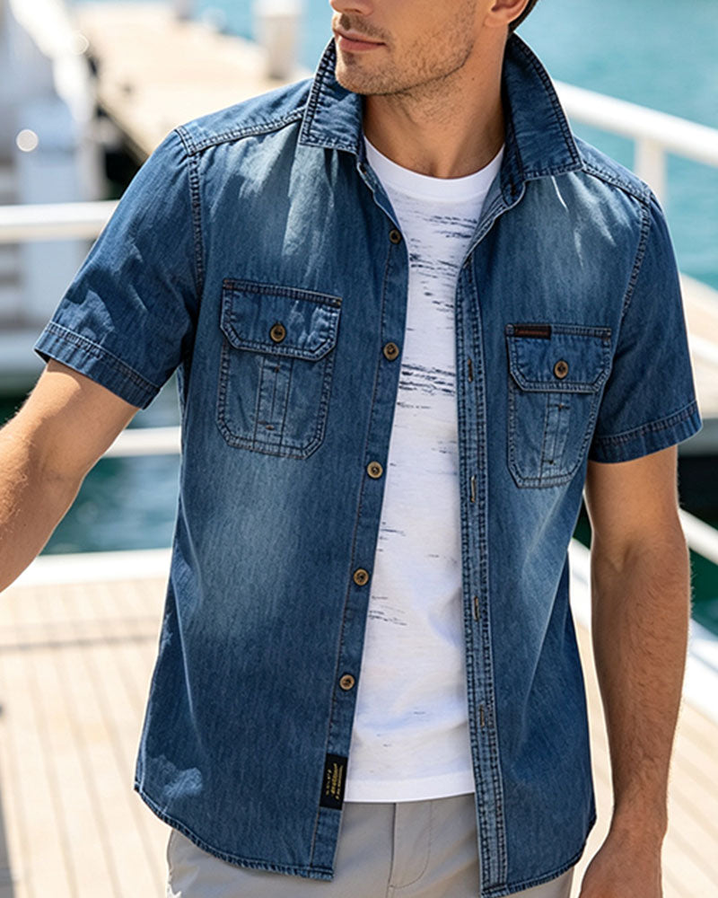 Arkon denim overhemd voor heren met korte mouwen