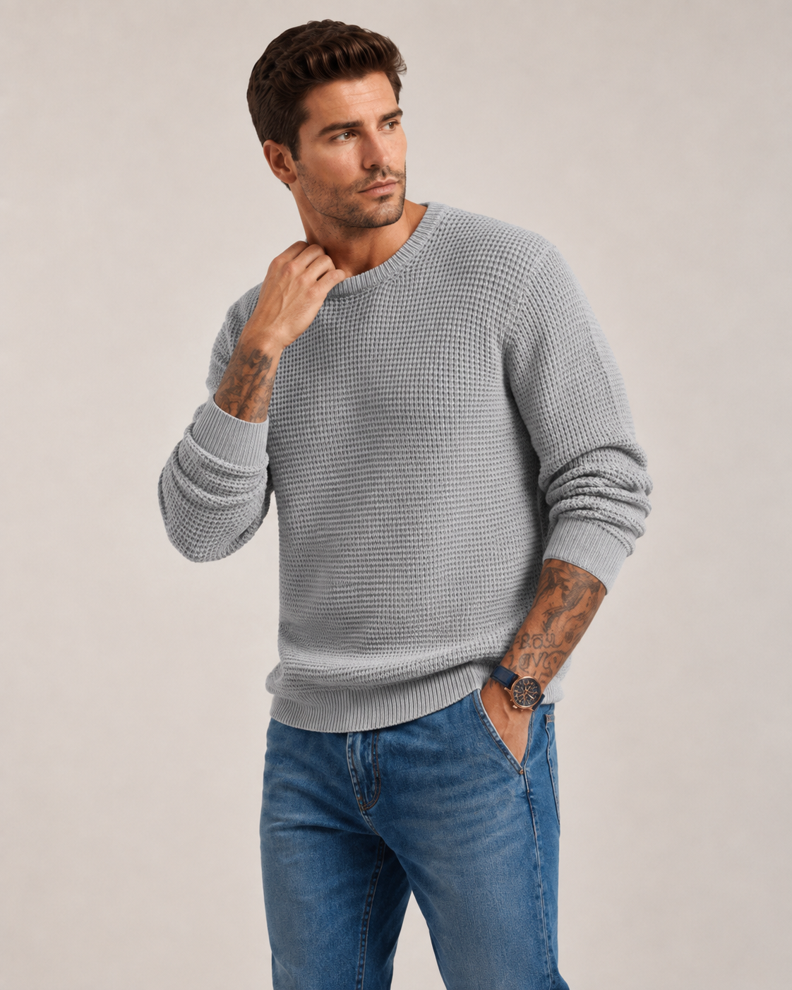 Pulover Arkon structurat din tricot, cu mânecă lungă