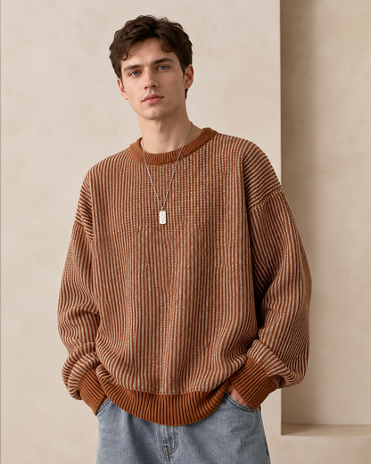 Arkon Strickpullover mit strukturierten Streifen und Rundhalsausschnitt
