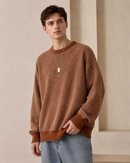 Arkon Strickpullover mit strukturierten Streifen und Rundhalsausschnitt