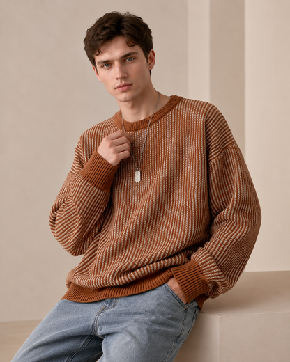 Arkon Strickpullover mit strukturierten Streifen und Rundhalsausschnitt