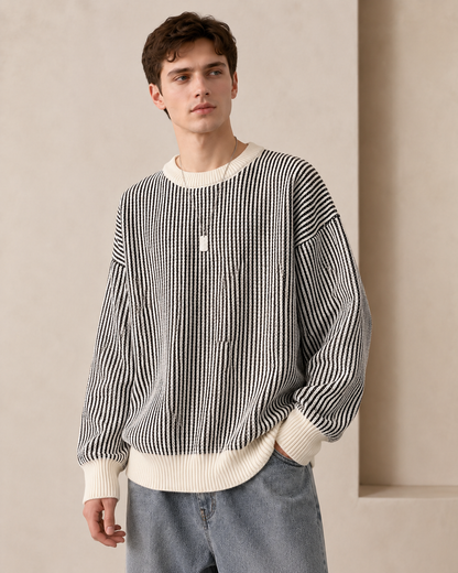 Arkon Strickpullover mit strukturierten Streifen und Rundhalsausschnitt