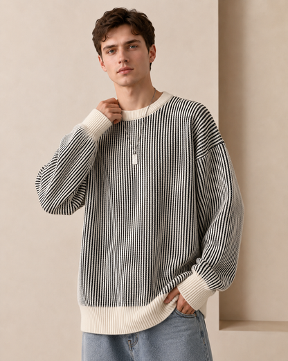 Arkon Strickpullover mit strukturierten Streifen und Rundhalsausschnitt