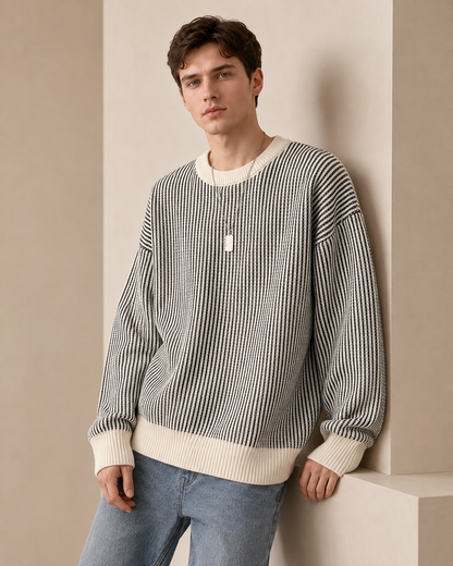 Arkon Strickpullover mit strukturierten Streifen und Rundhalsausschnitt