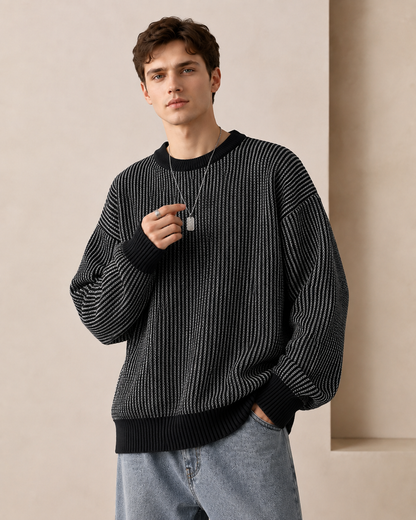 Arkon Strickpullover mit strukturierten Streifen und Rundhalsausschnitt