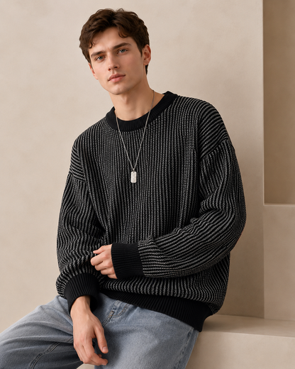 Arkon Strickpullover mit strukturierten Streifen und Rundhalsausschnitt
