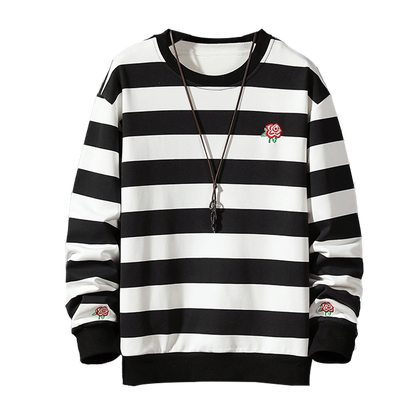 Sweat-shirt rayé avec broderie de rose Roza Arkon