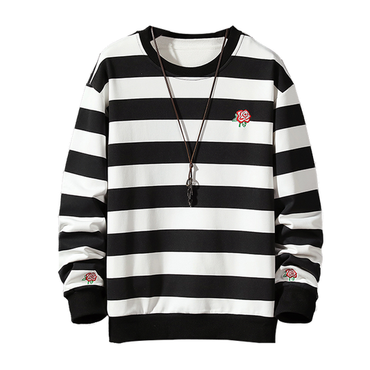 Arkon Roza-sweatshirt med striber og rosenbroderi