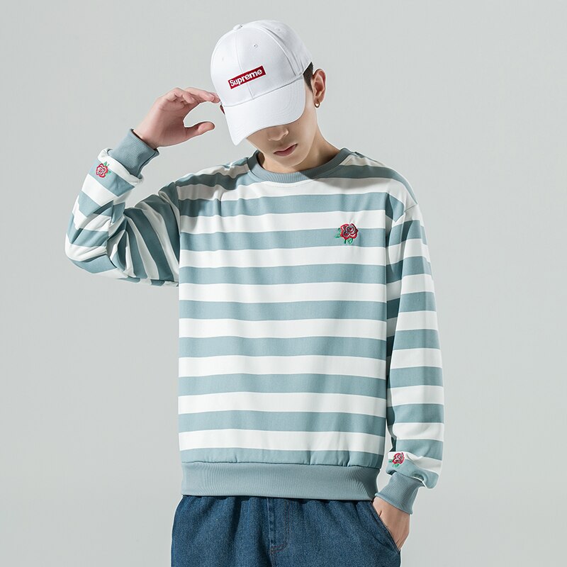 Sweat-shirt rayé avec broderie de rose Roza Arkon