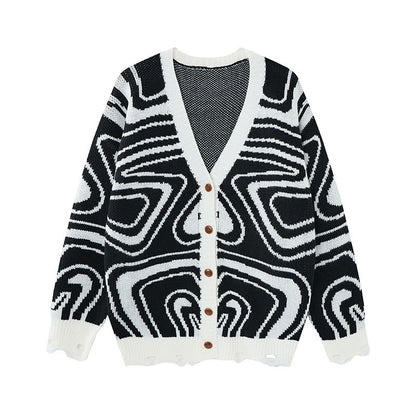 Cardigan Arkon unisex supradimensionat din tricot, cu model abstract în spirală