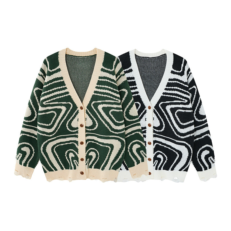 Cardigan Arkon unisex supradimensionat din tricot, cu model abstract în spirală