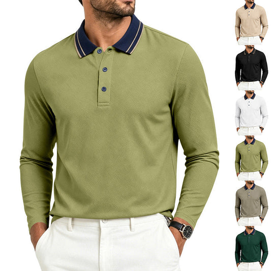 Arkon Men's Long-Sleeve Pique Polo Shirt Contrast Collar