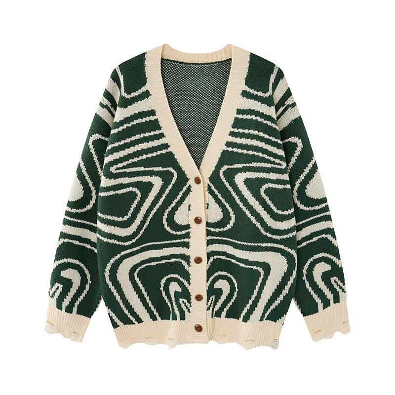 Cardigan Arkon unisex supradimensionat din tricot, cu model abstract în spirală