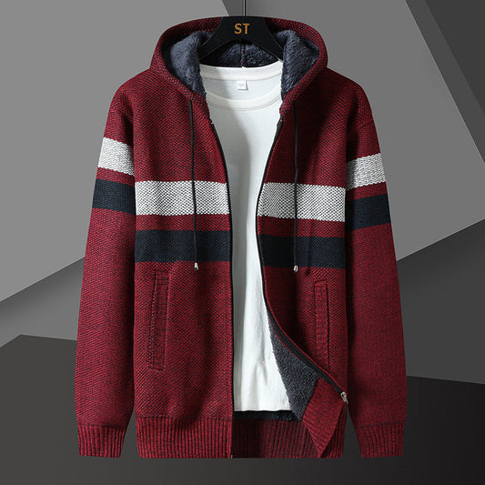 Arkon Men's Teddy Lined Knit Hooded Jacket Full Zip