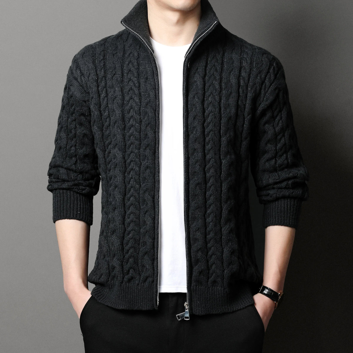 Arkon Men's Cable Knit Zip Cardigan