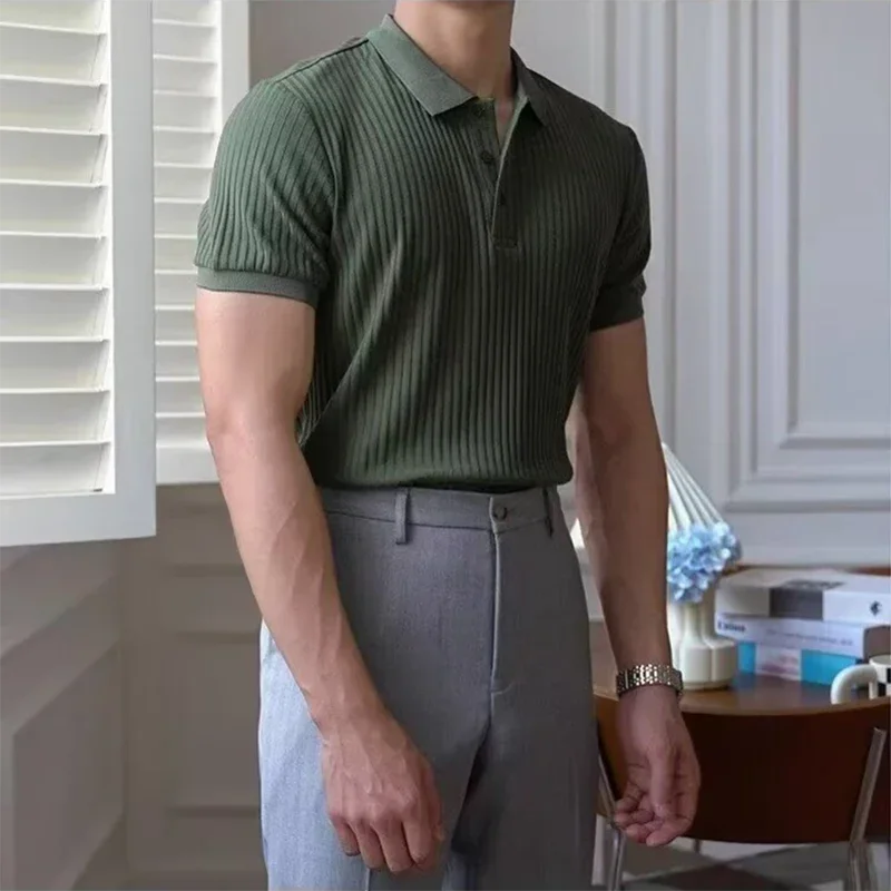 Arkon Theo Marin Pánská pletená polokošile s vertikálním žebrováním