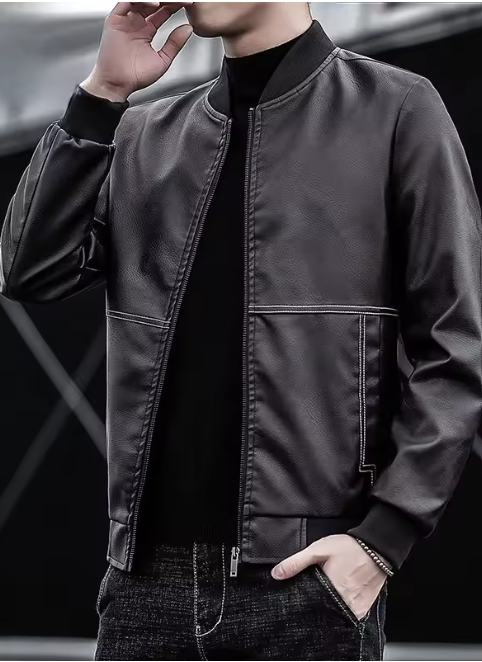 Arkon Men's Casual Business Leather Bomber Jacket