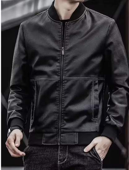 Chaqueta de cuero para hombre Arkon con cuello beisbolero