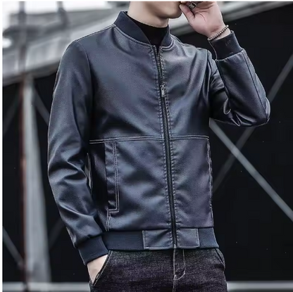 Chaqueta de cuero para hombre Arkon con cuello beisbolero