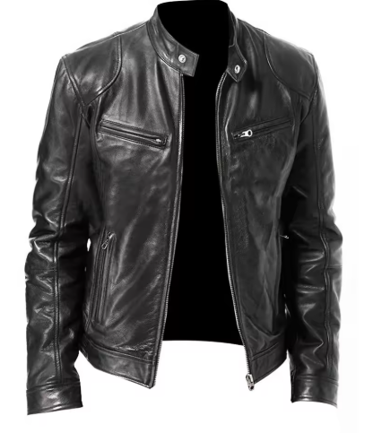 Arkon Men's Slim Fit PU Leather Jacket With Stand Collar