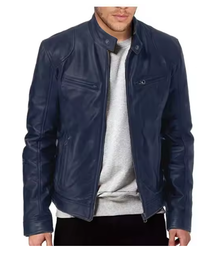 Arkon Men's Slim Fit PU Leather Jacket With Stand Collar