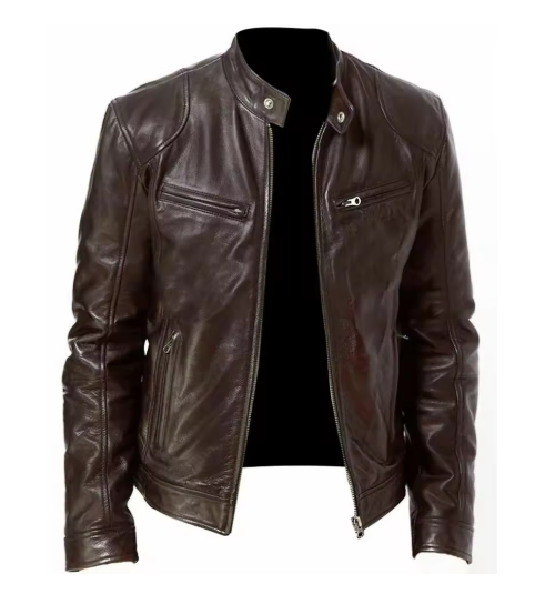 Arkon Men's Slim Fit PU Leather Jacket With Stand Collar