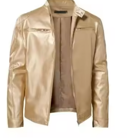 Arkon Men's Slim Fit PU Leather Jacket With Stand Collar